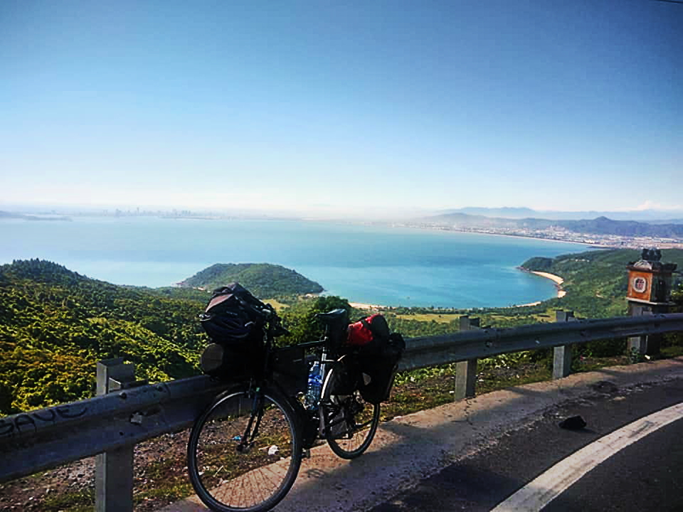 Bicycle Touring up Hai Van Pass in Central Vietnam.